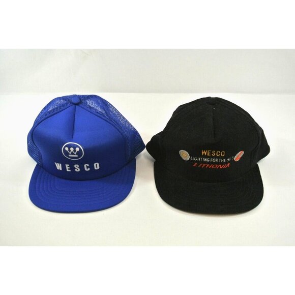 Wesco Lithonia Lot of 2 Hats Caps Snapback Blue Black Canada Cap Wilson 1990s - Picture 1 of 12